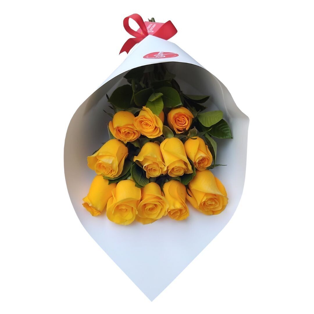 Ramo clásico de 12 rosas amarillas variedad Dejavu