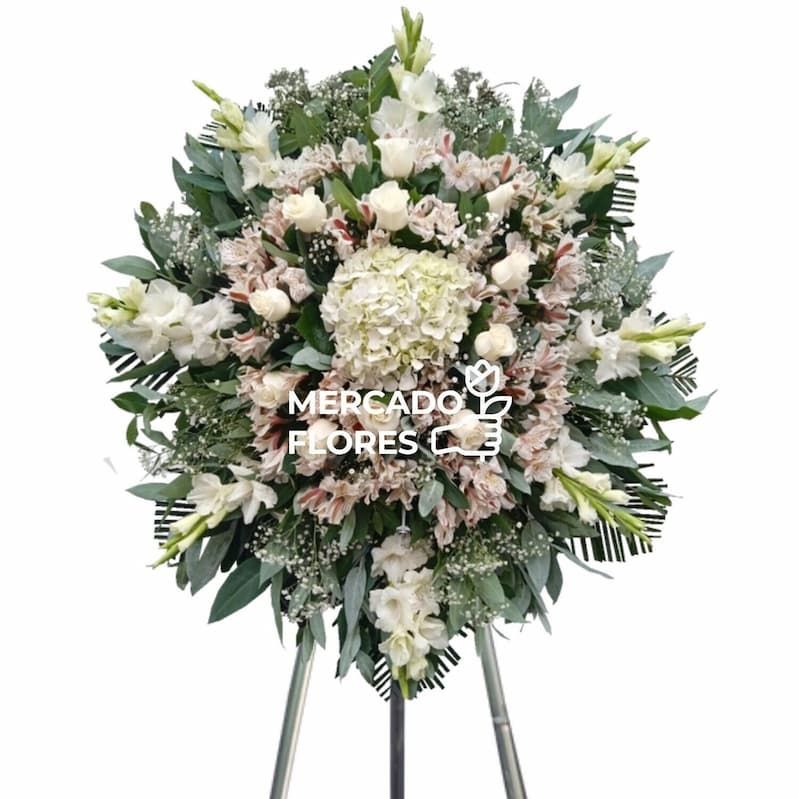 Corona fúnebre de rosas, hortensia y gladiolos precio con envío hoy a todo Lima - MERCADO FLORES®