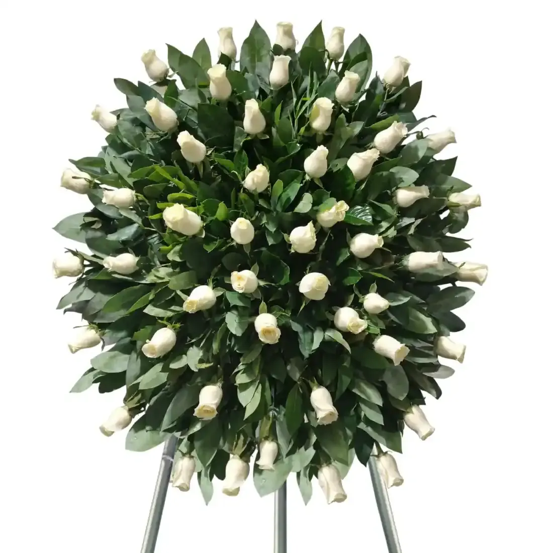 Paz eterna — Corona fúnebre de 48 rosas blancas frescas | MERCADO FLORES