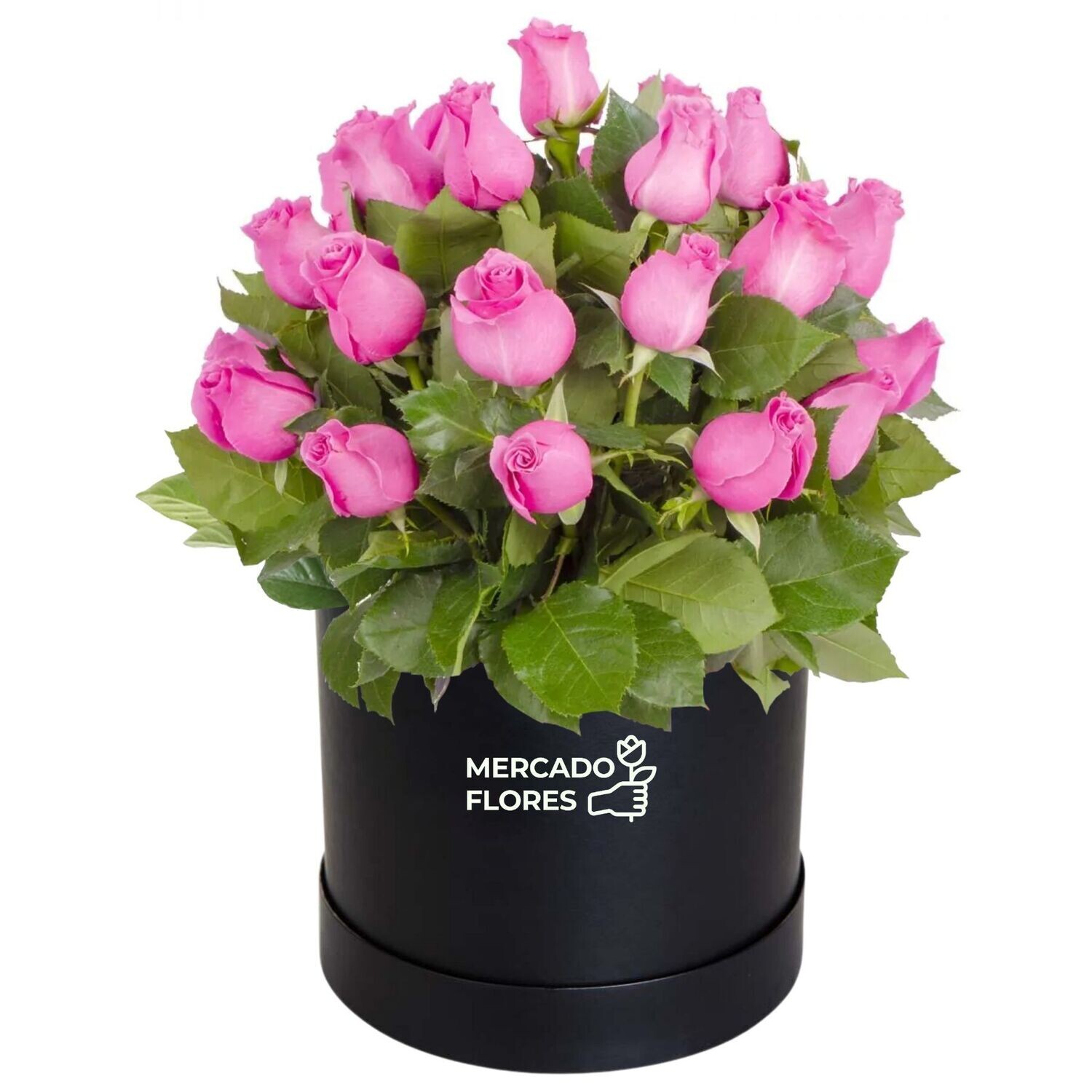 Sombrerera con rosas rosadas y verdes selectos