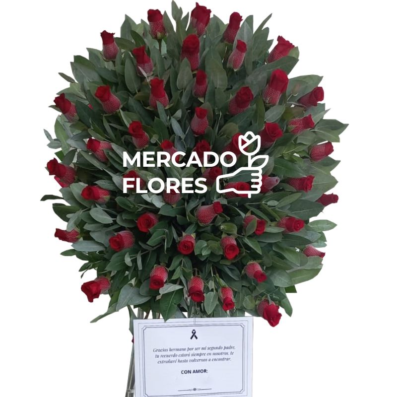 Corona fúnebre de rosas rojas premium con envío hoy a todo Lima - MERCADO FLORES®