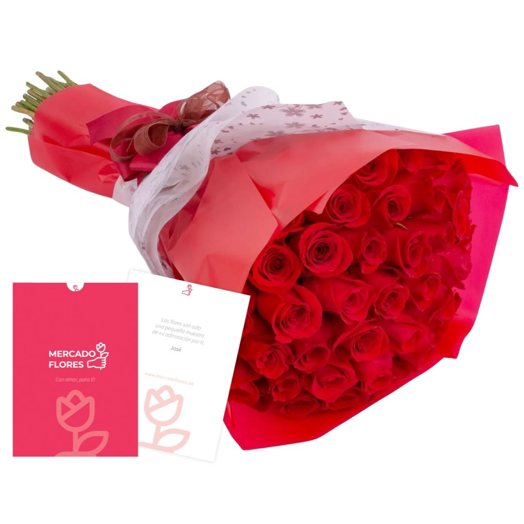 Ramo circular con 50 rosas rojas frescas
