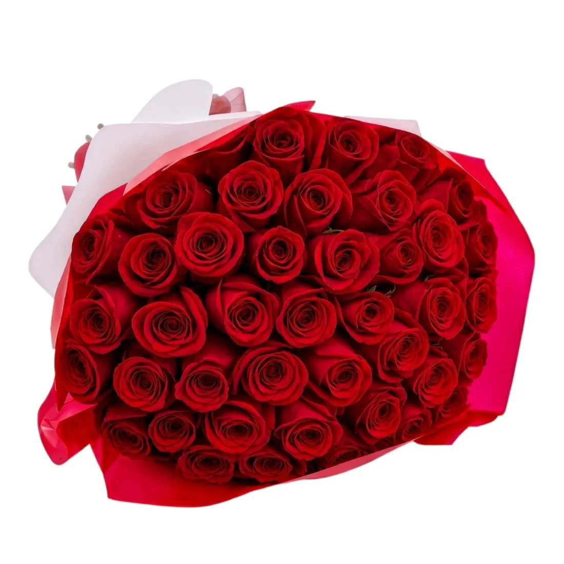 Ramo circular con 50 rosas rojas frescas