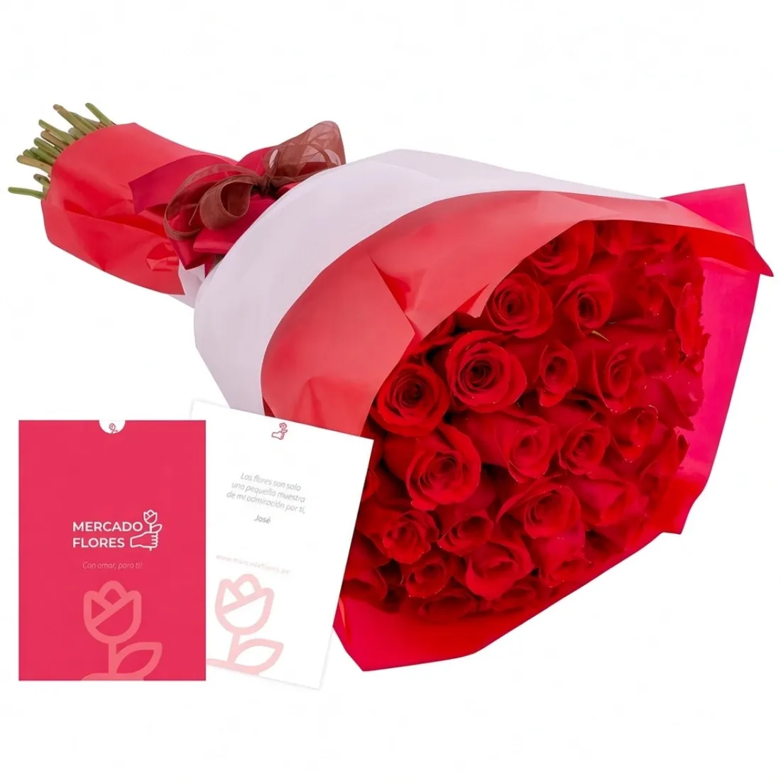 Ramo circular con 50 rosas rojas frescas