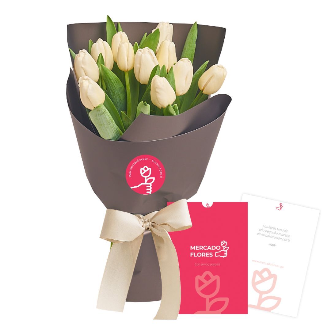 Ramo de tulipanes color blanco - 10 tulipanes