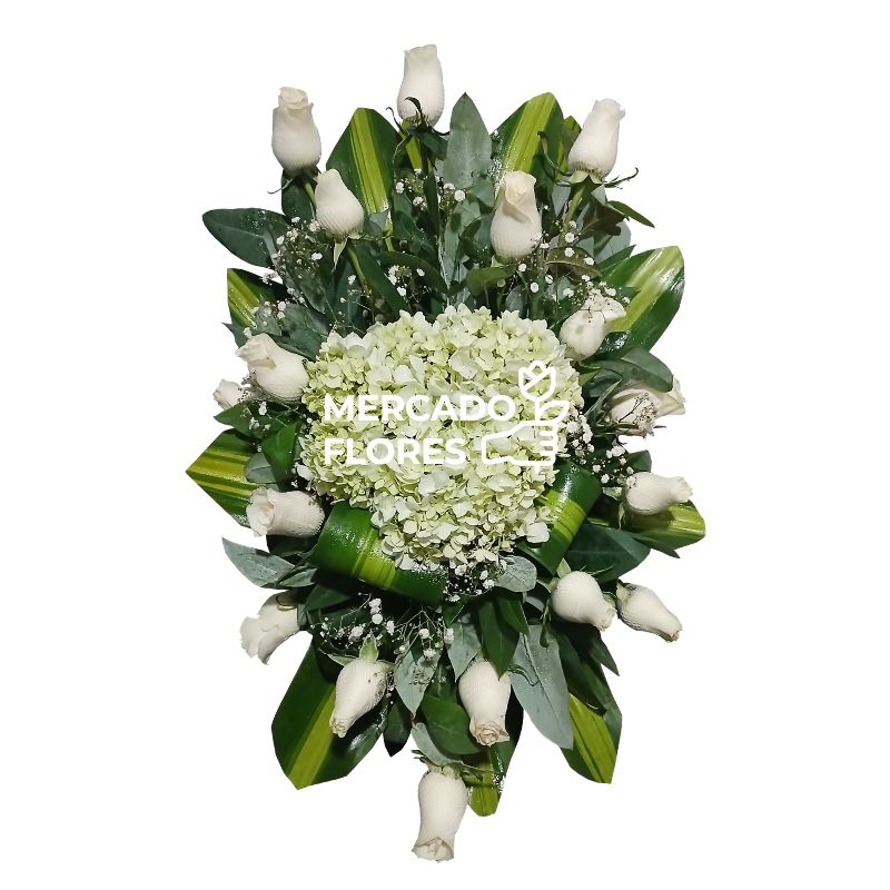 Lágrima fúnebre Digna con rosas, hortensias y flores variadas para envío hoy - MERCADO FLORES®