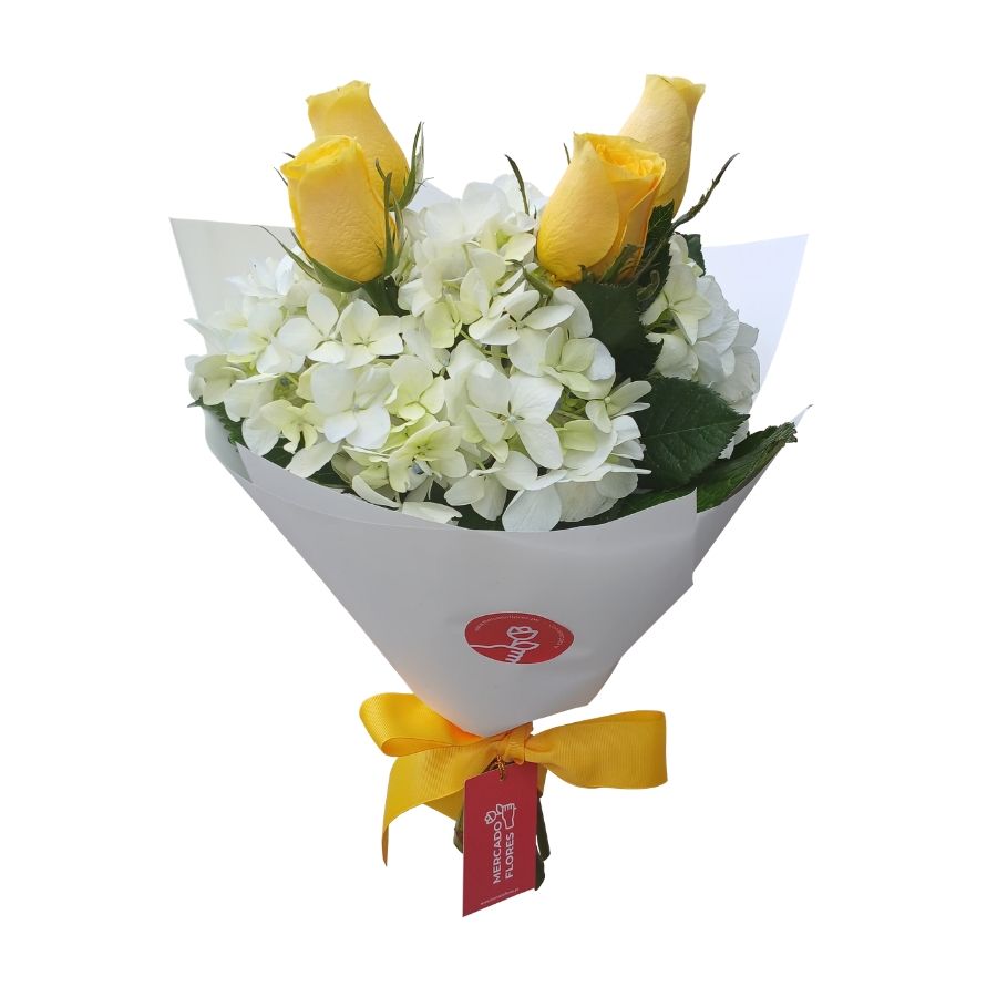 Ramo económico 4 - Ramo con hortensia y rosas amarillas
