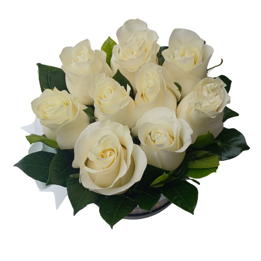 Sombrerera de rosas blancas