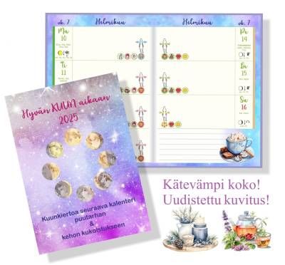 Pöyhönen Anne: Hyvän kuun aikaan 2025 - Kuunkiertoa seuraava kalenteri puutarhan &amp; kehon kukoistukseen