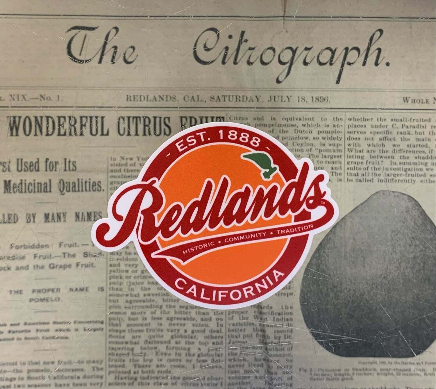 Red Redlands, CA Vinyl Sticker