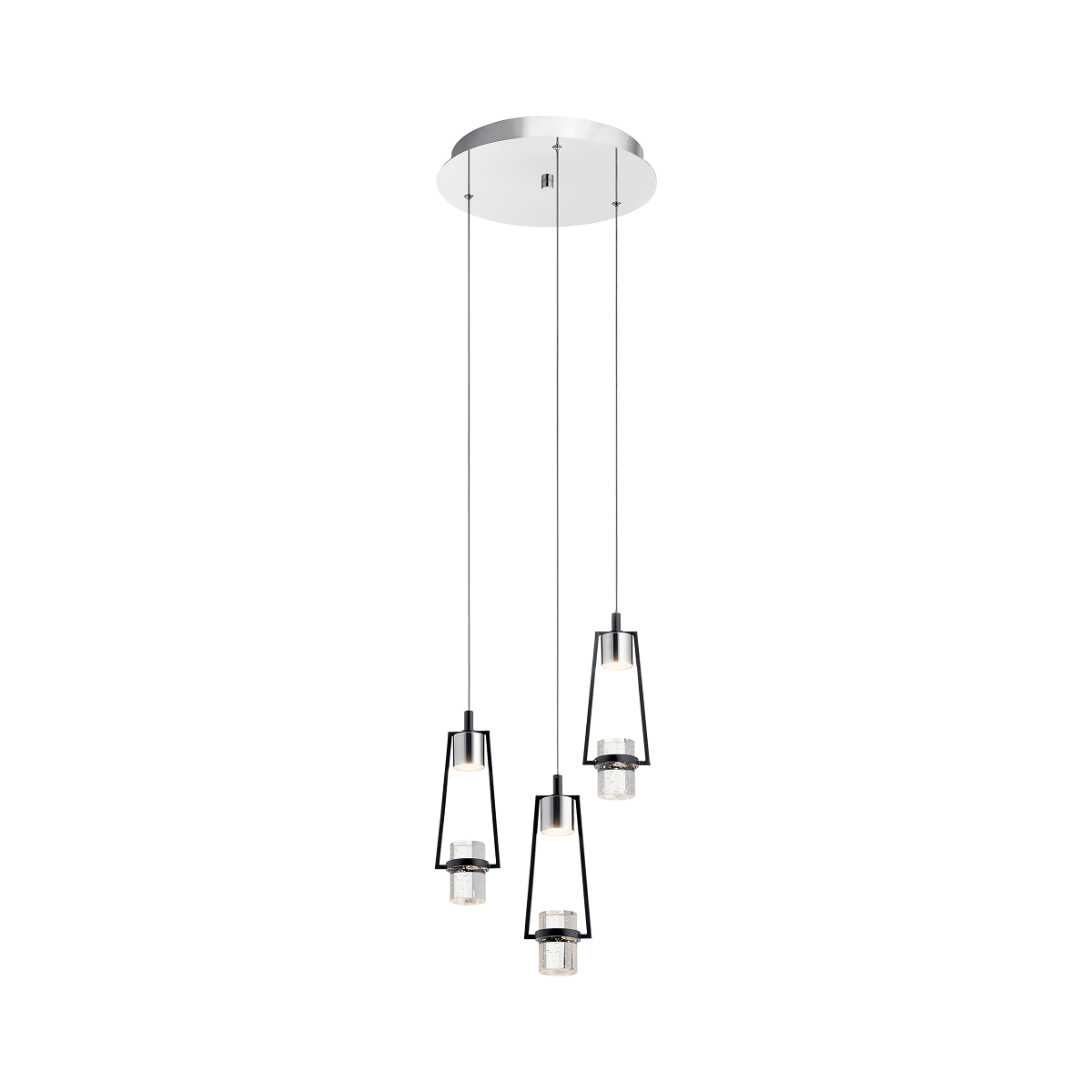 Elan Ayse Chrome W/Matte Black Modern/Contemporary Seeded Glass Cylinder LED Pendant Light
