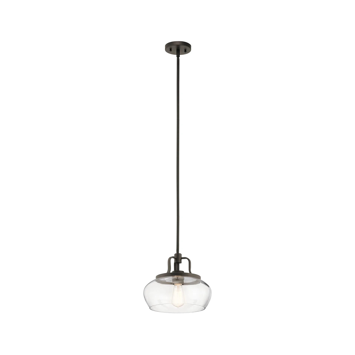 KICHLER Davenport 3-Light Antique Pewter Transitional Kitchen Convertible Pendant Hanging Light/Semi Flush with Clear Glass