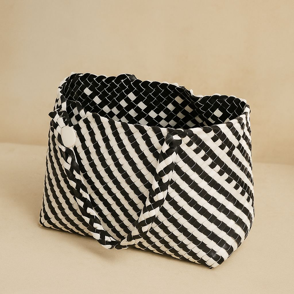 Black and Sugar White Woven Tote