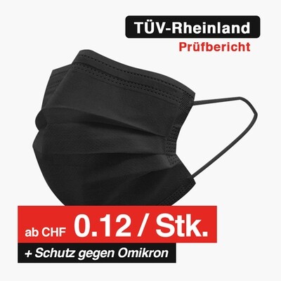 Medizinische Masken Schwarz Typ IIR | 50er Packung Medizinische Masken Schwarz Typ IIR | 50er Packung