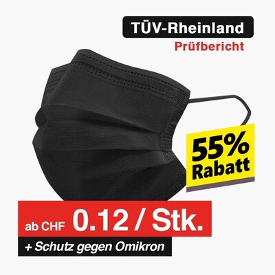Medizinische Masken Schwarz Typ IIR | 50er Packung Medizinische Masken Schwarz Typ IIR | 50er Packung