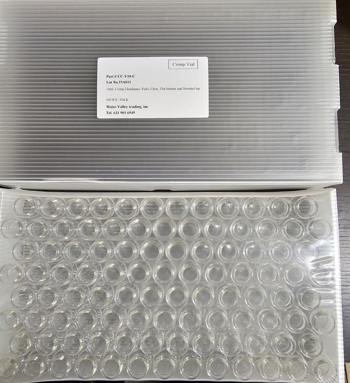 10 ml clear Crimp Headsspace vial with standard to and flat bottom per 100