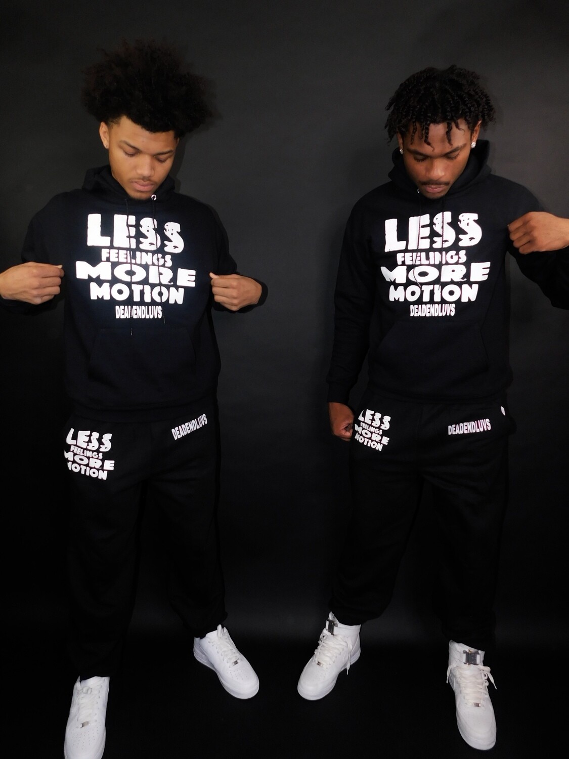 less feelings more motion black sweatsuit