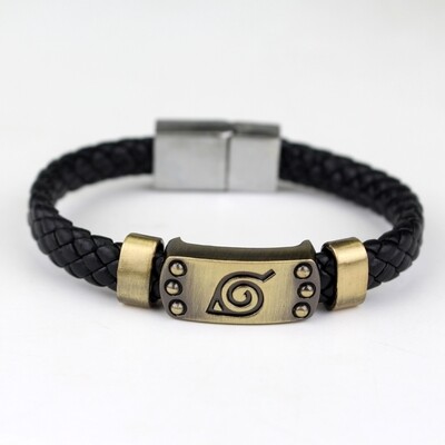 Anime Naruto Konoha LOGO cuero PU pulsera