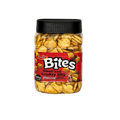 TASTY TREATS BITES SWEET &amp; SMOKEY BBQ TUB 250GR  PACK