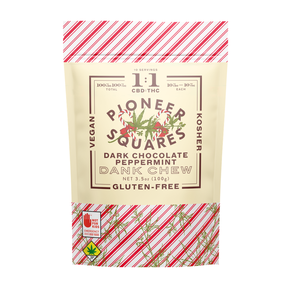 100mgCBD plus 100mgTHC DARK CHOCOLATE PEPPERMINT DANK CHEW RATIO 1:1 10-Pack 10mgCBD 10mgTHC = 20mg per serving (Case = 20)