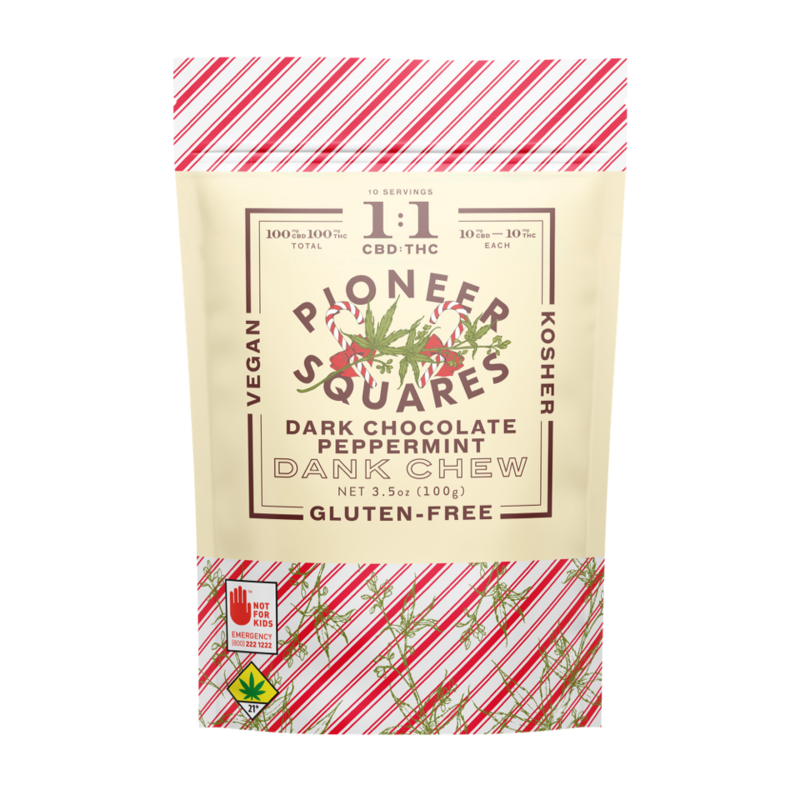 100mgCBD plus 100mgTHC DARK CHOCOLATE PEPPERMINT DANK CHEW RATIO 1:1 10-Pack 10mgCBD 10mgTHC = 20mg per serving (Case = 20)