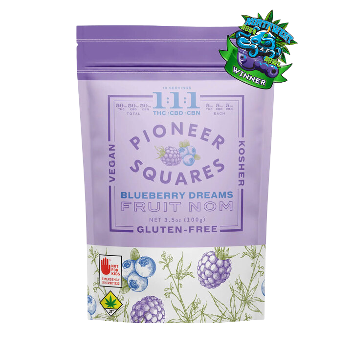 150mg BLUEBERRY DREAMS 10-Pack RATIO 1:1:1 5mgTHC 5mgCBD 5mgCBN = 15mg per serving (Case = 20)