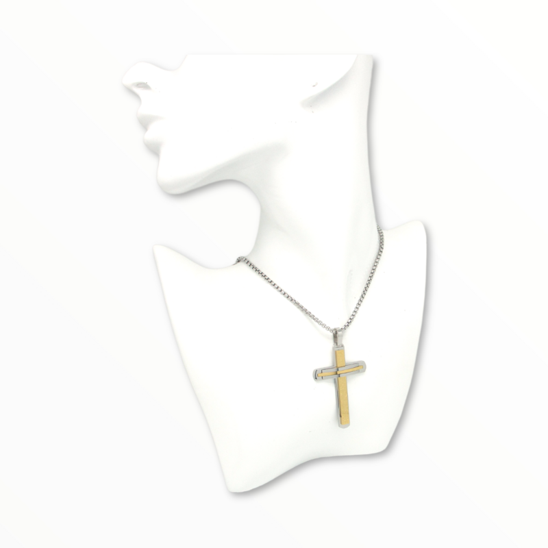 Cruz Padre Nuestro Acero Bicolor