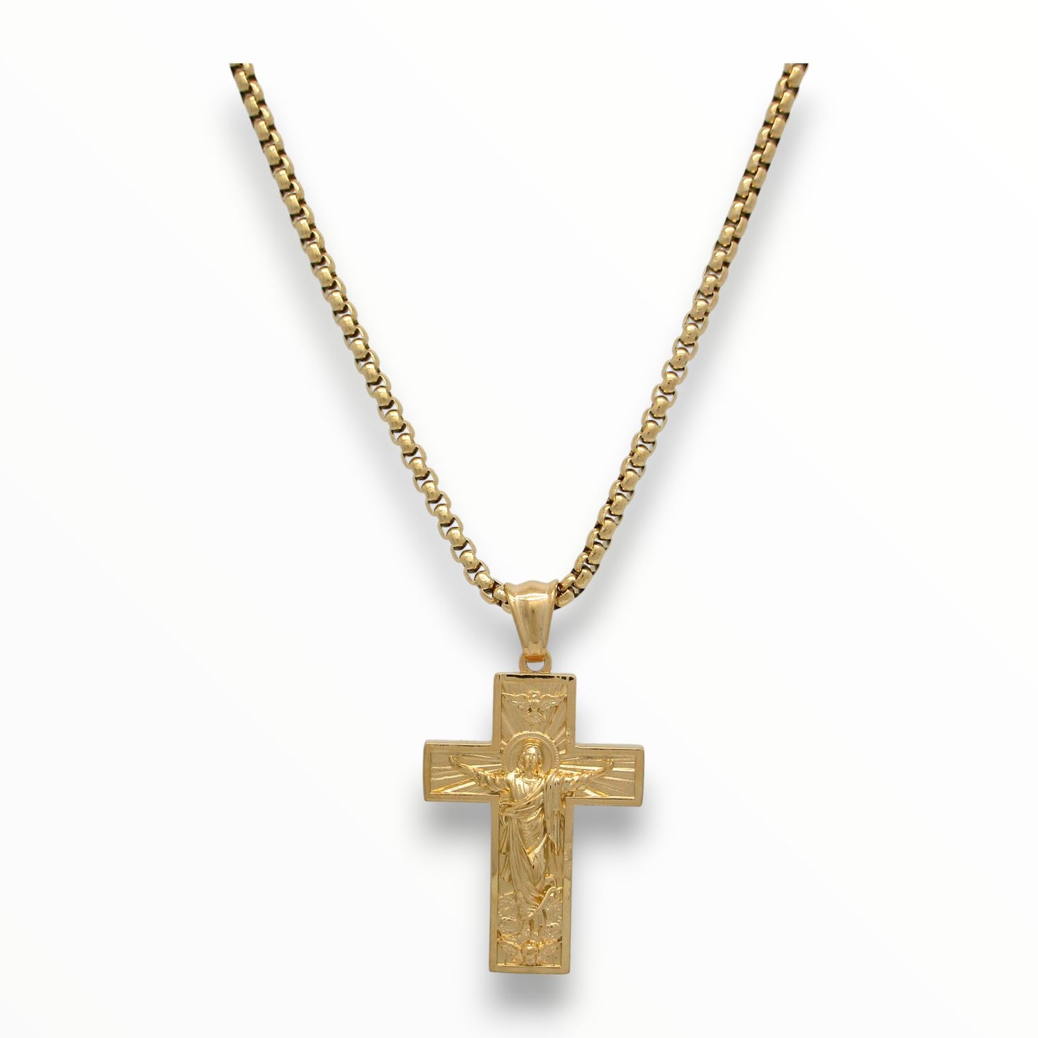 Cruz Resurección Acero Dorado