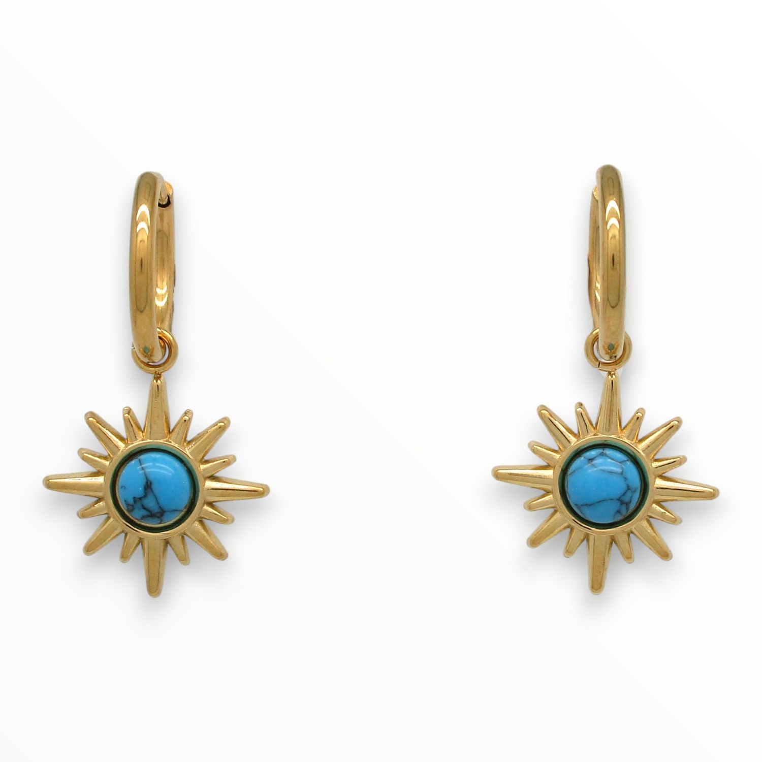 Aretes Celeste Acero Dorado