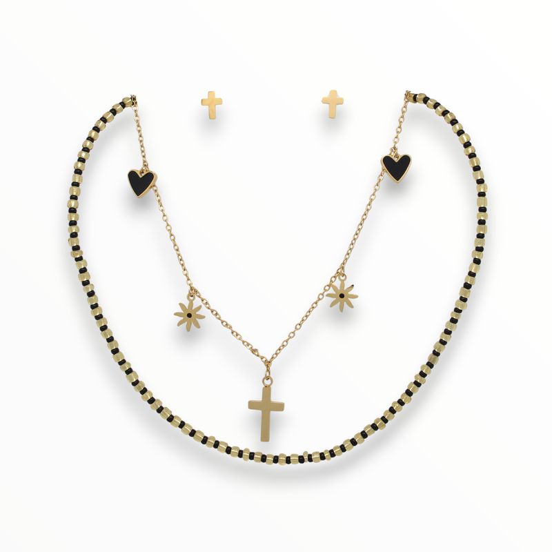 Juego Black Heart Acero Dorado