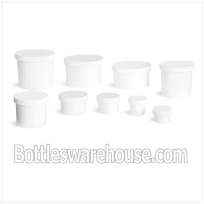 Plastic Jars, White Polypropylene Double Wall Straight Sided Jars w/ White Smooth Caps (1 oz.)