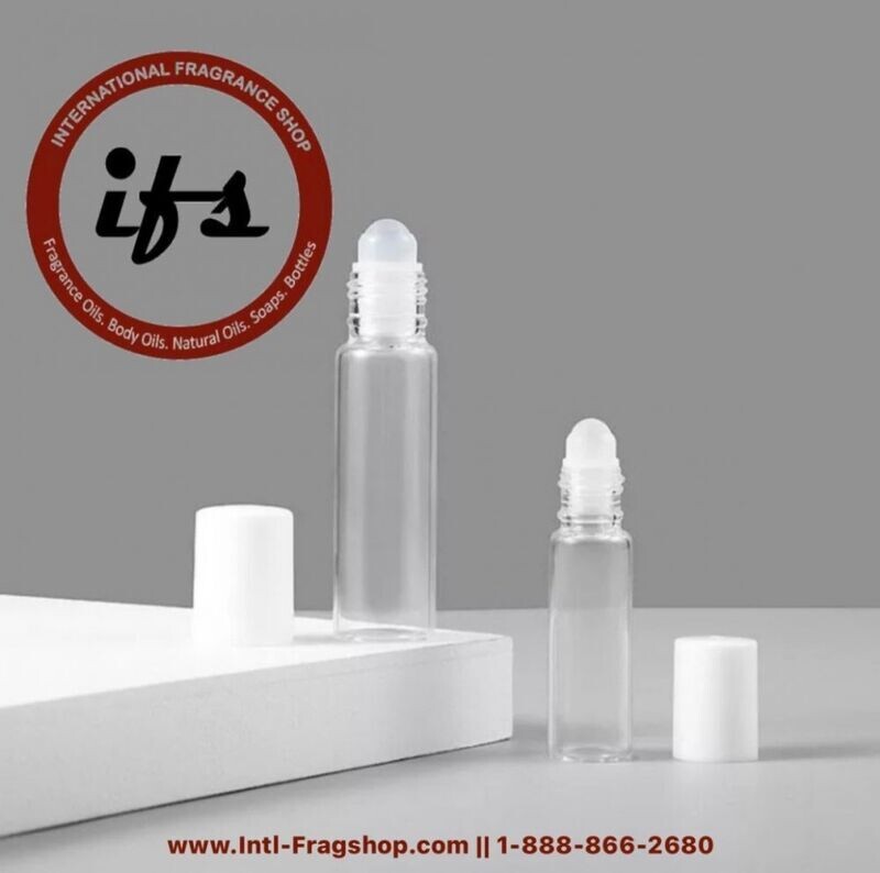 10 ml (1/3 oz) Roll on Glass Plain Bottle With Plastic housing Ball and Plastic caps