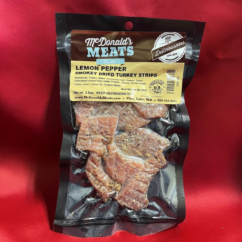 Lemon Pepper Smokey Dried Turkey Strips, 3.5oz