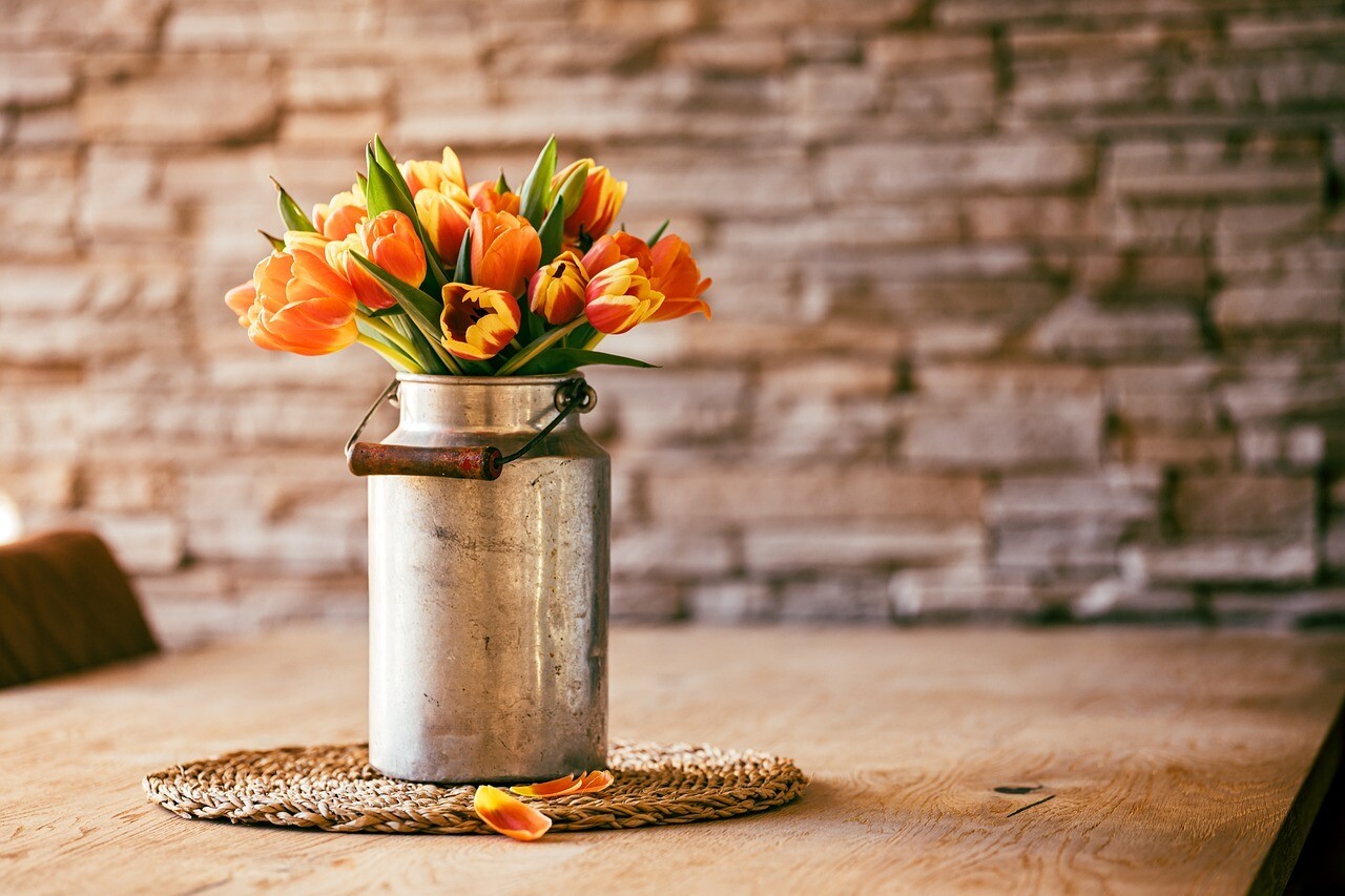 Fall Tulips in Farmhouse Style Vase