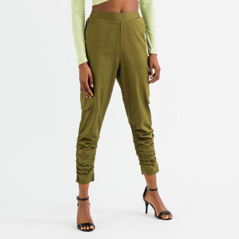 Y&amp;G Cotton Joggers with Ruched Detail and Utility Detail
