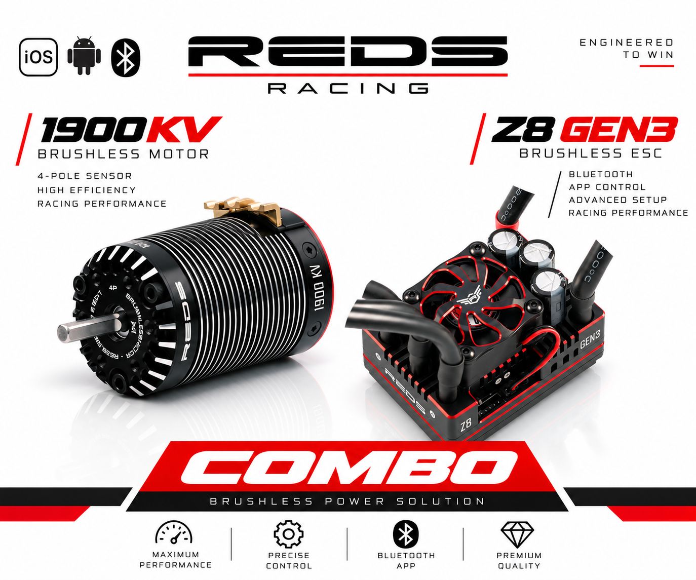 PERFORMANCE COMBO 1/8, MOTOR REDS V8 1900KV G7, Z8 ESC G3