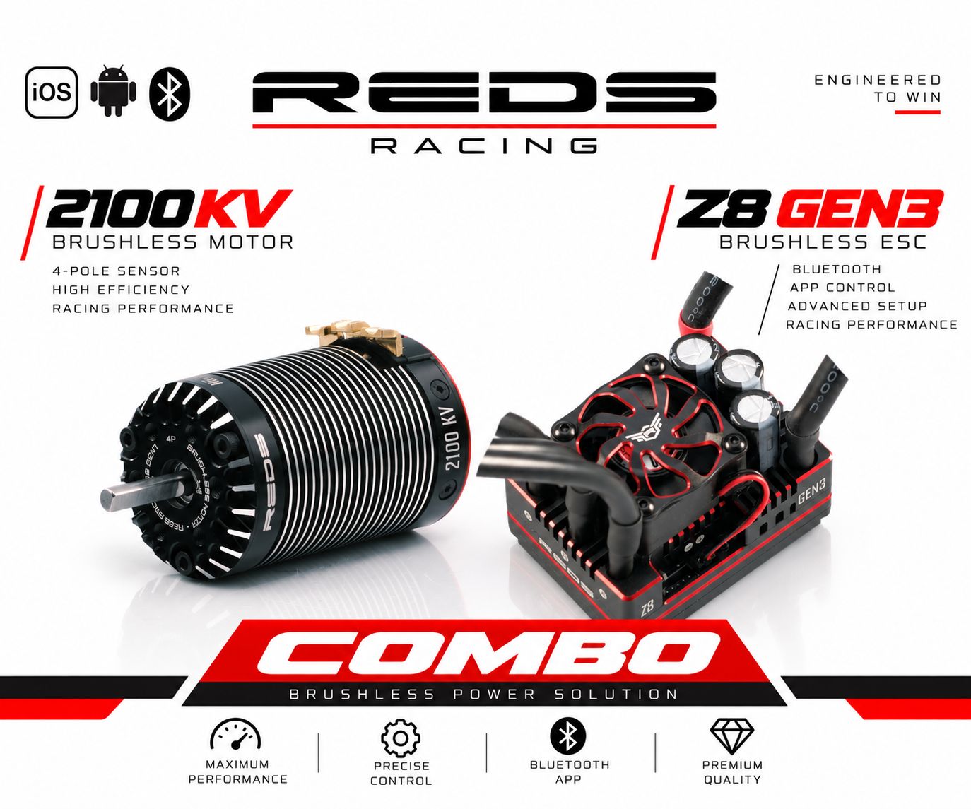 PERFORMANCE COMBO 1/8, MOTOR REDS V8 2100KV G7, Z8 ESC G3