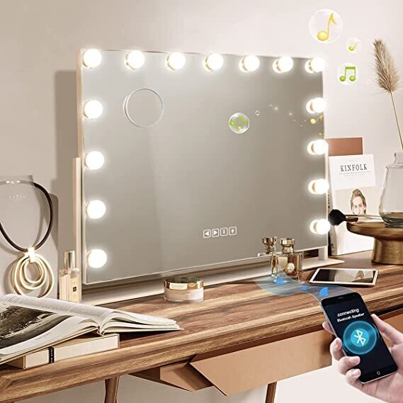 Hollywood Mirror with Lights and 15 Dimmable LED Bulbs