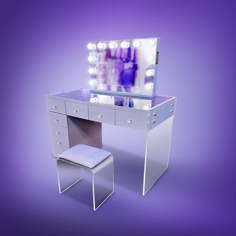 Acrylic Makeup Vanity Set with Mirror and Matching Chair