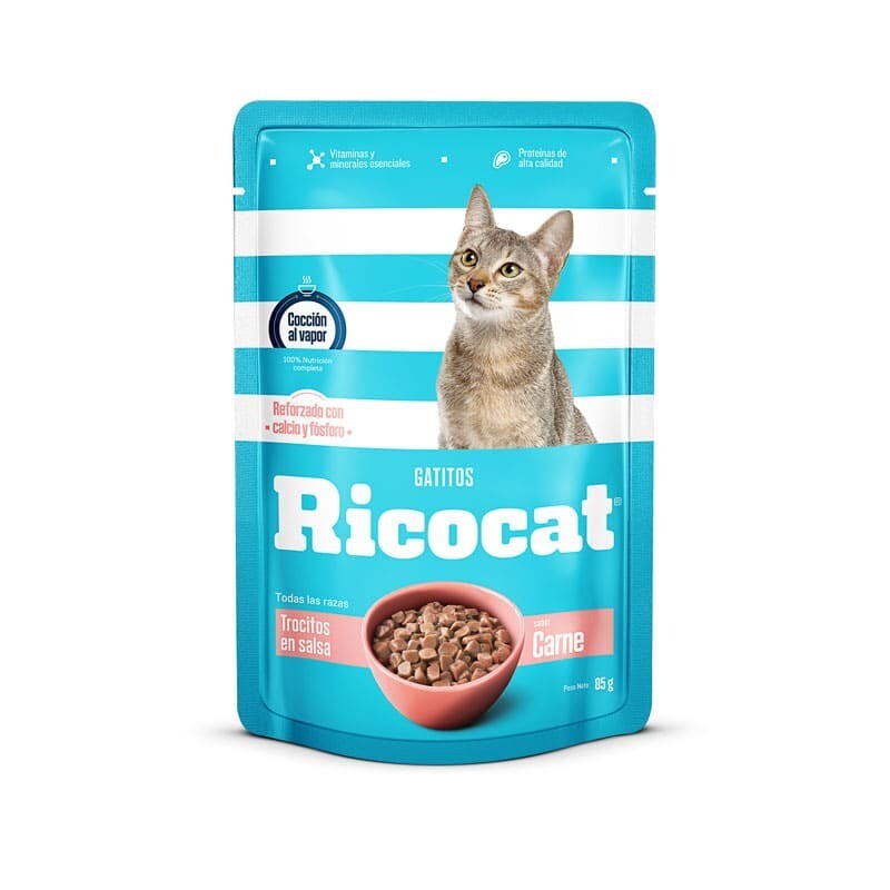 RICOCAT CARNE TROCITOS CACHORROS POUCH 85Gr