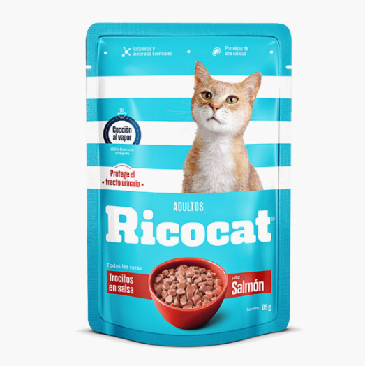 RICOCAT SALMON TROCITOS ADULTO POUCH 85Gr