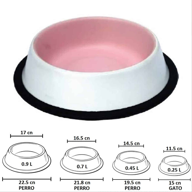 TAZON BLANCO ANTIGUO CON INTERIOR ROSA Y GRIS PARA GATO 0.25L (8oz)