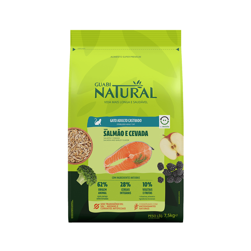 Guabi Natural GATO ADULTO CASTRADO SALMÓN Y CEBADA 7.5kg