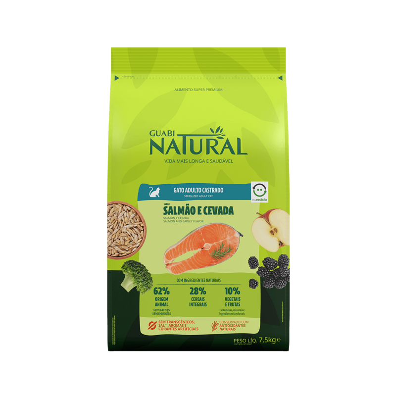 Guabi Natural GATO ADULTO CASTRADO SALMÓN Y CEBADA 7.5kg