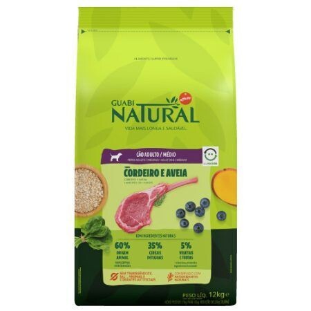 Guabi Natural Perro Adulto Raza Mediana Sabor Cordero Y Avena 12 Kg