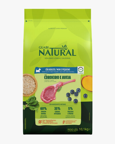 Guabi Natural – Perro Adulto – Raza Mini y Pequeña – Cordero y Avena 10kg