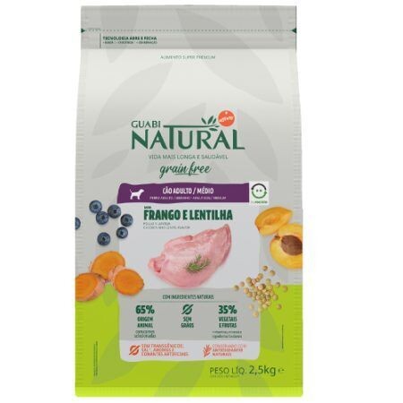 Guabi Natural Grain Free Adulto Raza Mediana Pollo y Lenteja 12Kg