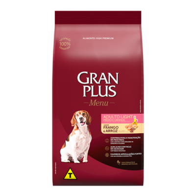 Gran plus Menú Perro Adulto Light Mediano y Grande Pollo y Arroz 15kg