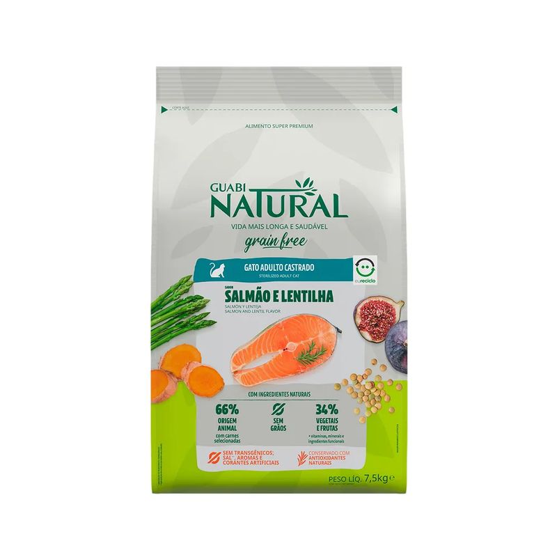 GUABI NATURAL GATO ADULTO CASTRADO SALMÓN Y LENTEJA 7.5KG
