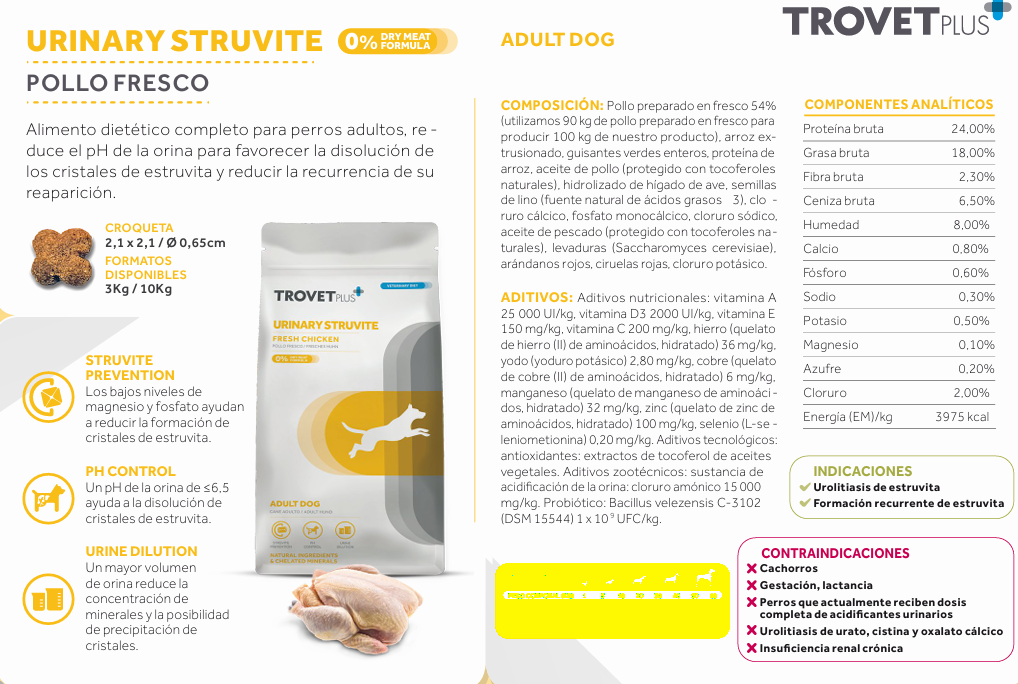 Trovet plus  URINARY STRUVITE FRESH CHICKEN VETERINARY DIET - ADULT DOG